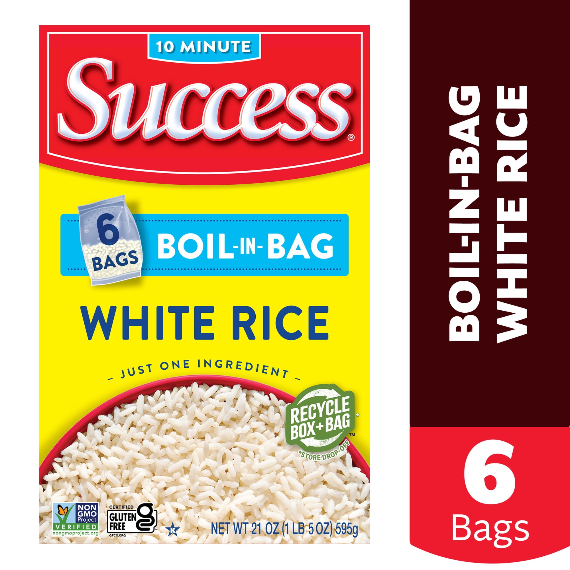 Success Boil-in-Bag White Rice, Non-GMO, Kosher, Gluten-Free, 21 oz, 6 Pre-Portioned Bags