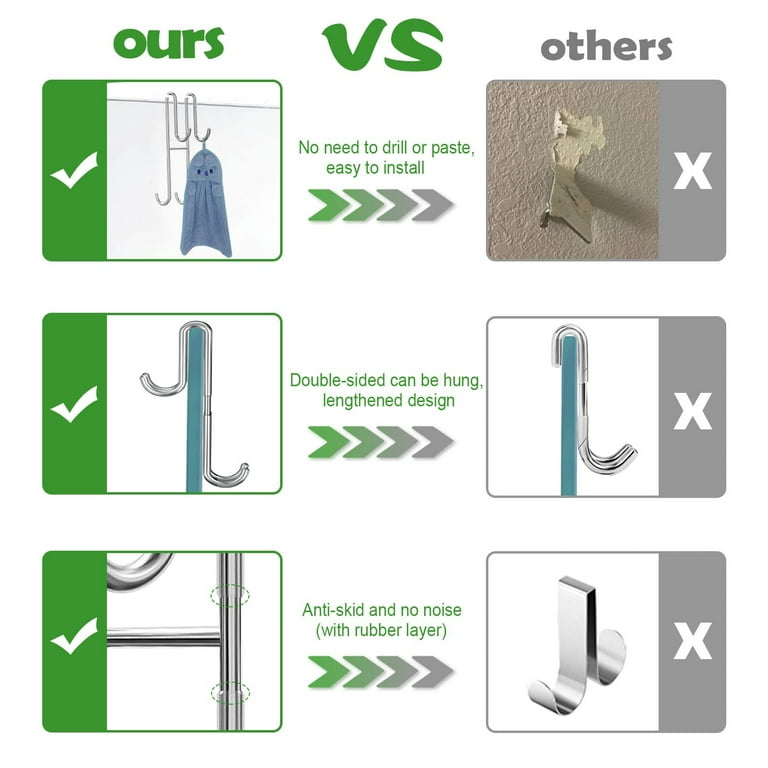Taozun Shower Door Hooks - Over The Door Hooks for Shower Towel Hooks for  Bathroom Frameless Glass Shower Door, Shower Squeegee Hooks Stainless Steel
