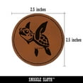 thumbnail image 2 of Baby Green Sea Turtle Swimming In Ocean 2.5" Faux Leather Round Engraved Iron-On Patch - Brown, 2 of 6