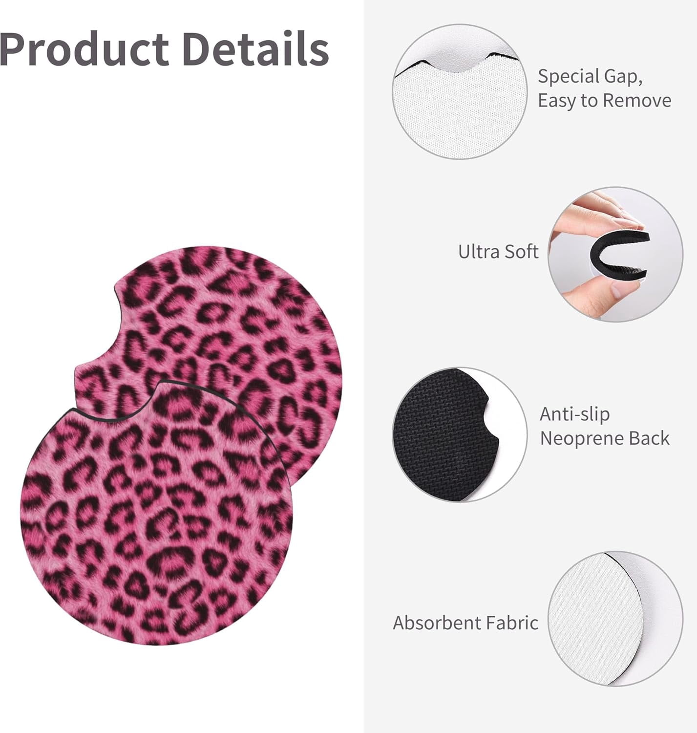 Leopard Print Pink Steering Wheel Cover Universal for 14-15 Inch Anti-Slip Breathable +2 Pieces Car Coasters, Cheetah Print hot Pink Car Wheel Cover for Women Men