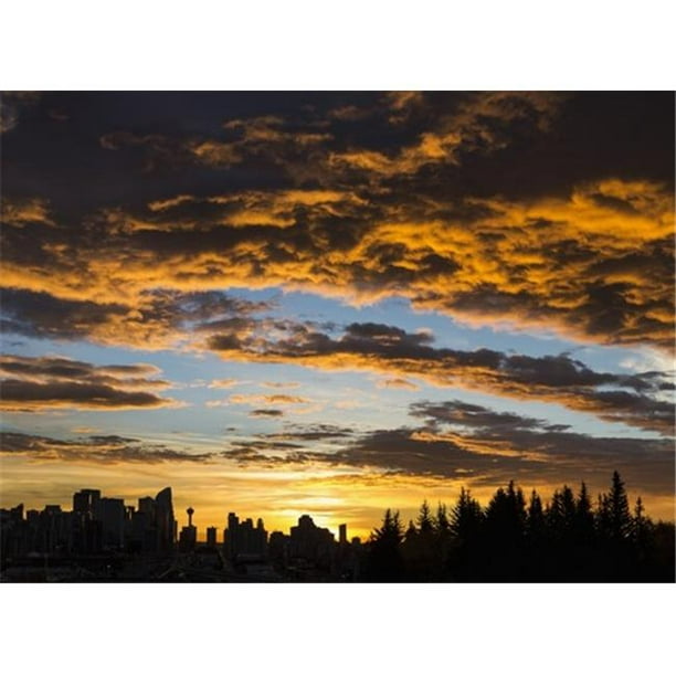 Posterazzi DPI12290353LARGE Dramatic Colorful Clouds At Sunrise with  Cityscape & Tree Silhouette - Calgary Alberta Canada Poster Print by  Michael
