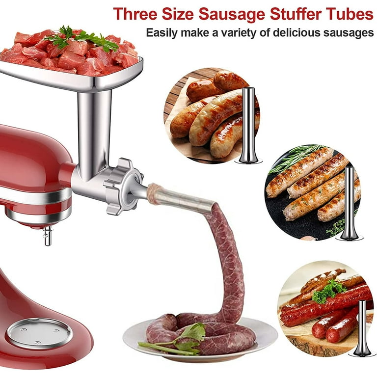 Metal Food Grinder Attachment For Kitchenaid Stand Mixer,Meat Grinder  Accessories Includes Sausage Stuffer Tubes