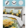 thumbnail image 4 of Quilts Twin Size Bedding Set, Spring Floral Lightweight Quilted Comforter, Yellow Roses Leaves Pastoral Botanical Farmhouse Soft Bedspread Coverlet with Pillow Covers for All Season, 68" x 86", 4 of 7