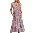 thumbnail image 1 of Fankiway Robe Longue Ample Sans Manches à Poches Col Rond Imprimé Robes d'Été pour Femmes Liquidation Robes pour Femmes Grande Taille Liquidation, 1 of 4