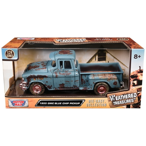 1955 GMC Blue Chip Pickup Truck Matt Blue (Rusted) "Weathered Treasures" Series 1/24 Diecast Model Car by Motormax