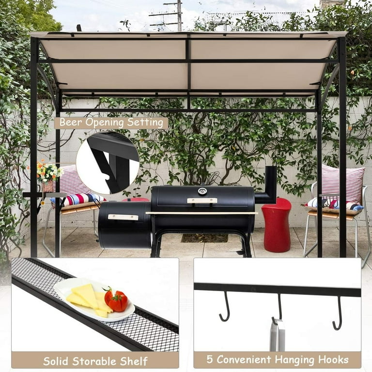 7ft Grill Gazebo Patio Barbecue Canopy with Serving Shelf and Storage Hooks Curved Grill Shelter w Heavy Duty Steel Frame Sunshade Gazebo for Outdoor Garden Beige Walmart