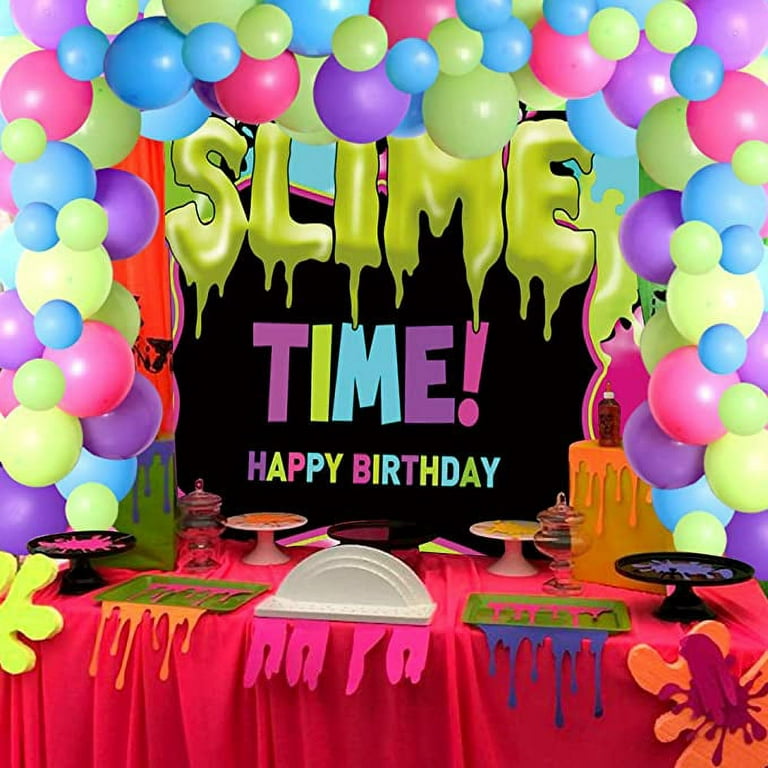 Slime Birthday Party Decorations Kit, Slime Themed Colorful Balloon Garland  Arch and Slime Party Backdrop for Art Theme Painting Birthday Party