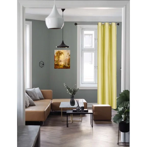 Gorgeous Home Linen (#32) Hotel Quality Silver Top Grommet Faux Silk YellowThermal Foam Lined Heavy Thick Window Curtain 108" Length (1-Piece)