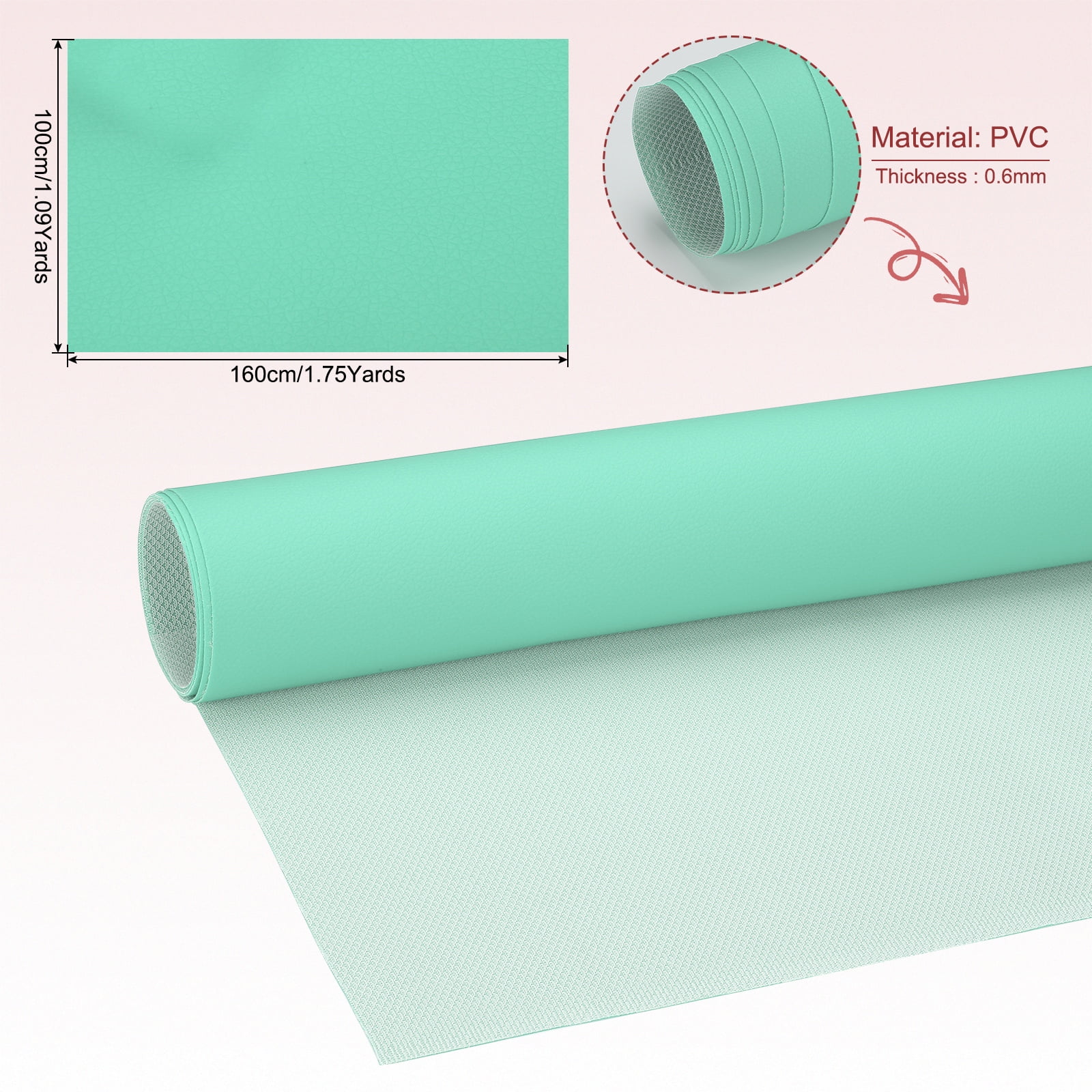 63x39.4in Faux Leather Sheets, Faux Leather Fabric Sheets Vinyl Fabric Synthetic Soft Waterproof for Replacement Upholstery Car, Light Green