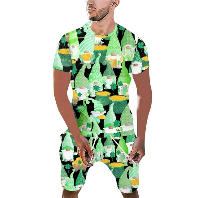 GDREDA Ensemble de Pyjama Assorti pour Hommes Imprimé pour la Saint-Patrick Col Rond Manches Courtes Ensemble de Shorts Pyjama et Vêtements de Détente pour Hommes Blanc,m