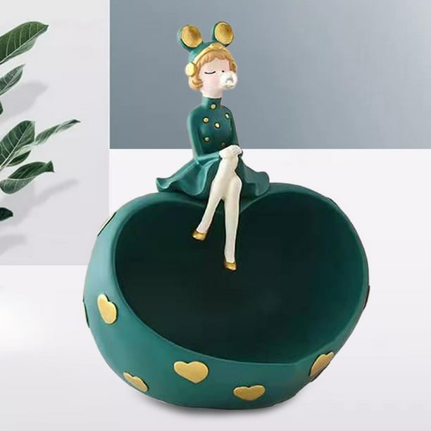 Caja de Almacenamiento de Entrada de Soporte de Gabinete de Esculturas de Estatuilla de Estatuas de Resina para Niña , Verde Macarena estatuas de escritorio