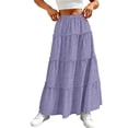 thumbnail image 4 of Summer Skirts for Women Boho Elastic High Waist Pleated Maxi Skirts Womens Casual Solid Baggy Lightweight Comfy A Line Flowy Beach Vacation Skirts Dress, 4 of 8
