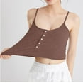 thumbnail image 4 of Jinhomg Womens Cotton Knit Tank Tops Casual Spaghetti Strap Camisole Lightweight Button Down Square Neck Crop Tops Cute Y2K Going Out Wear Coffee L, 4 of 7