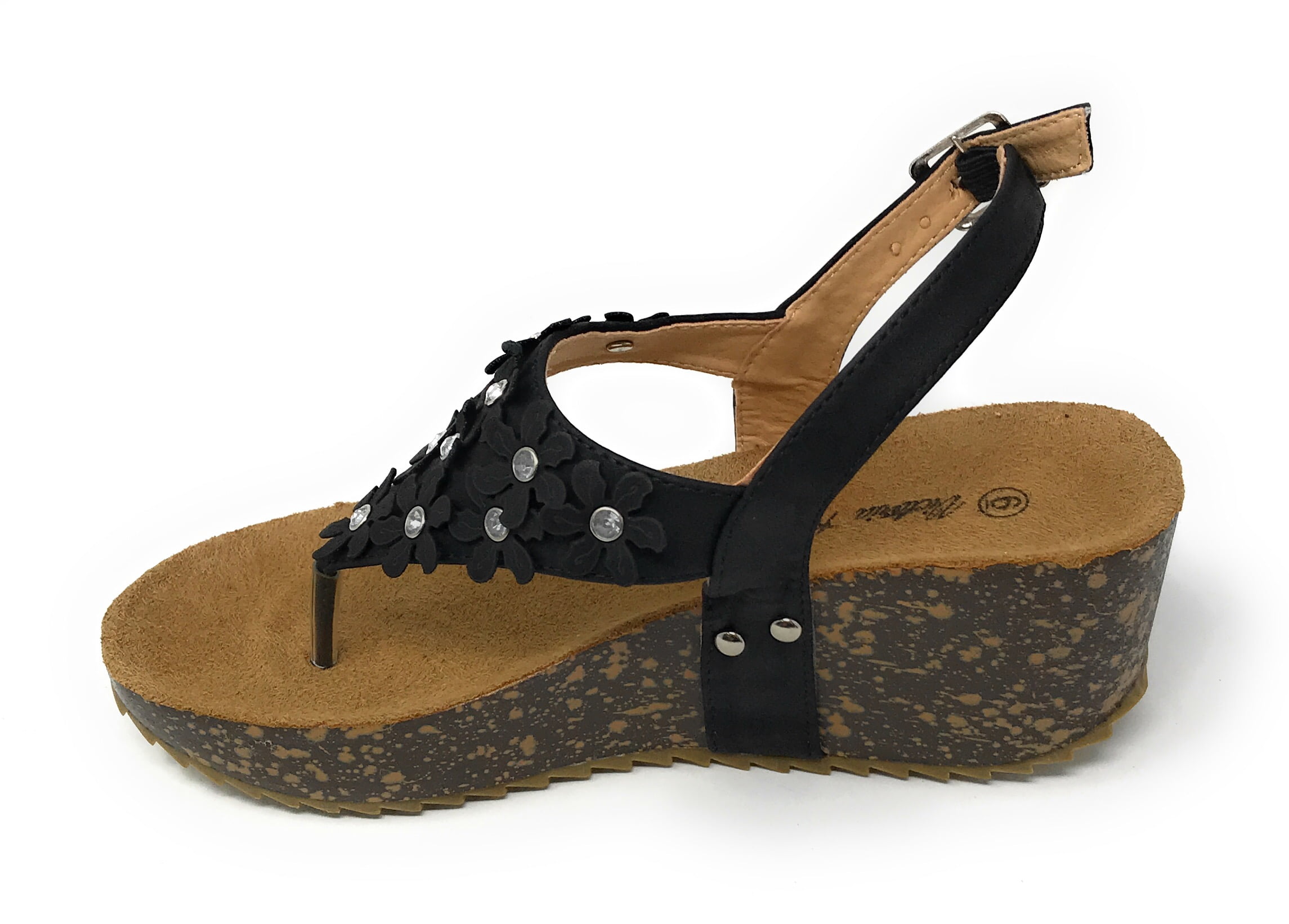 Victoria K Women's Daisy Flowers With Rhinestones Cork Wedge Sandals