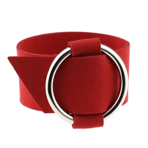 HOOUN Punk Circular Velvet Bracelet Wrist Strap Metal Buckle Bracelet Wristband-Red
