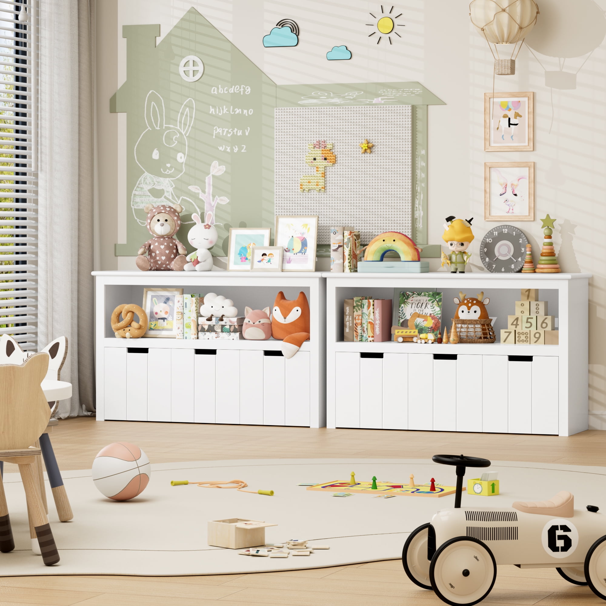 Homfa Kids Toy Storage, Cubes Storage Bins with 3 Drawers, White Toy Box with Shelves and Wheels