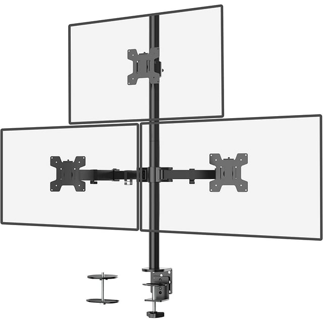 Temogu-support Triple Moniteur pour Écrans d'Ordinateur de 13 à 27 Pouces, Support de Bureau pour 3 Moniteurs, Supporte jusqu'à 22 lbs, Support Triple Moniteur Réglable avec Pivotement Inclinaison Rotation, 75x75/100x100mm (M003), Noir