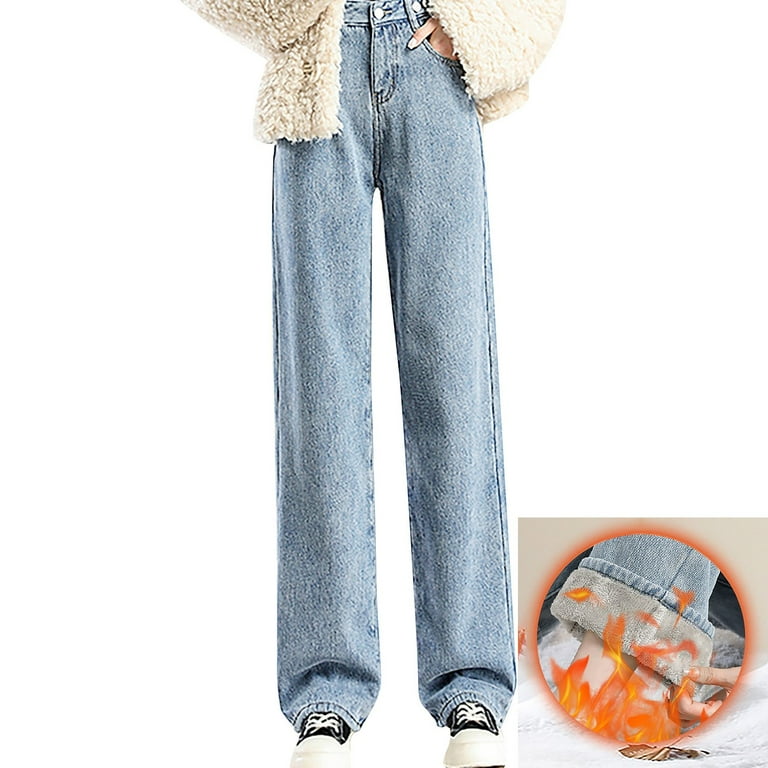 Outfmvch Fleece Lined Jeans Women Ripped Jeans Womens Baggy Jeans