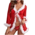 thumbnail image 1 of Pantalon de Pyjama Rouge pour Femmes, Pyjamas Sexy en Polyester pour Femmes, Pyjamas de la Saint-Valentin pour Femmes, Robe de Nuit à Col en V en Filet avec Bandage Lingerie, 1 of 8