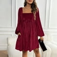 thumbnail image 6 of Mifsaly Velvet Wedding Guest Dress Women Ribbed Square Neck Velour Elegant Dresses Loose Long Sleeve Evening Cocktail Party Gowns Travel Funny Festival Fashion Outfits Wine XXL, 6 of 9