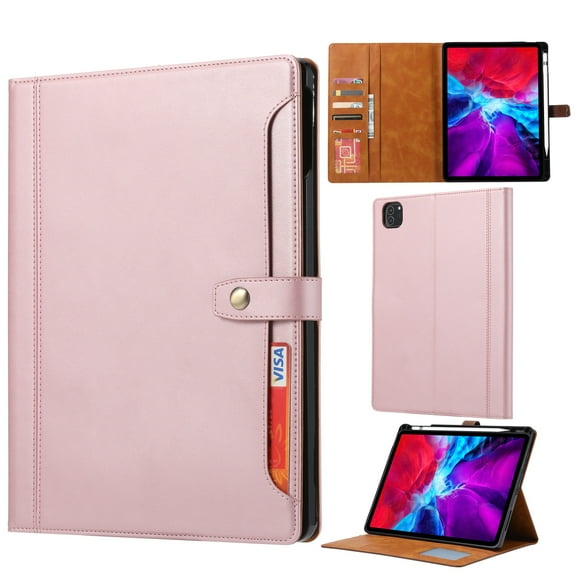 ELEHOLD iPad Case For iPad Pro 11-inch (M5) 2025/(M4) 2024 Multi-Functional Flip Leather Wallet Case with Front Pocket Card Slots Kickstand Pencil Holder Shockproof Case Cover,Rosegold