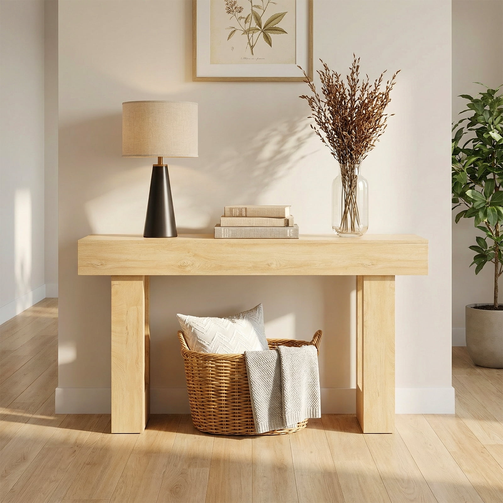 CONCETTA 63-inch Long Console Table, Wooden Farmhouse Sofa Table Behind Couch, Entryway for Hallway, Living Room, Natural Wood