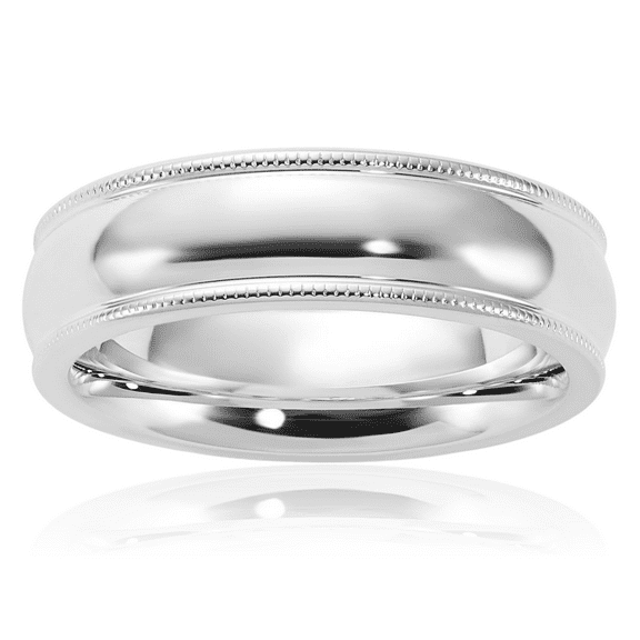 925 Sterling Silver 6mm Comfort Fit Half Round Milgrain Plain Classic Wedding Band Ring
