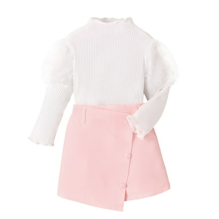 

Sobgg25 Toddler Girls Fall Puff Sleeve Ribbed Tops Shorts Long Sleeve 2PCS Outfits Clothes Set Size 3-4 Years