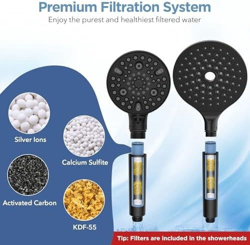 Dual Filtered Rain Shower Head Combo, High Pressure Handheld Shower Head with Adjustable Bar - Rainfall Shower Head And Showerhead with Filter for Hard Water - Removes Chlorine