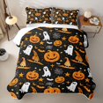 thumbnail image 2 of Homewish Halloween Pumpkin Ghost Twin Quilt Set, Witch Hat Bat Twin Coverlet Set, Black Orange, 2 Pieces 1 Bedspread and 1 Pillowcase, 2 of 7
