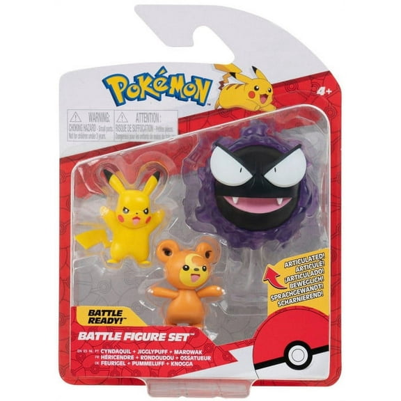 Pokemon 3-in Battle Action Figure Set 3-Pack - Teddiursa, Pikachu, Ghastly