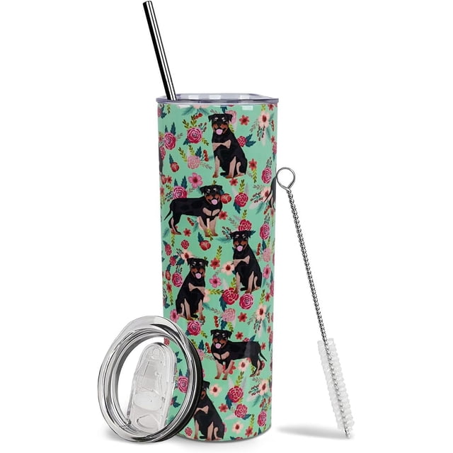 Vaso de viaje de acero inoxidable con aislamiento al vacío de doble pared, ideal para rottweiler. Regalos para amantes de los perros. Vasos de café con aislamiento para bebidas frías y calientes. Con