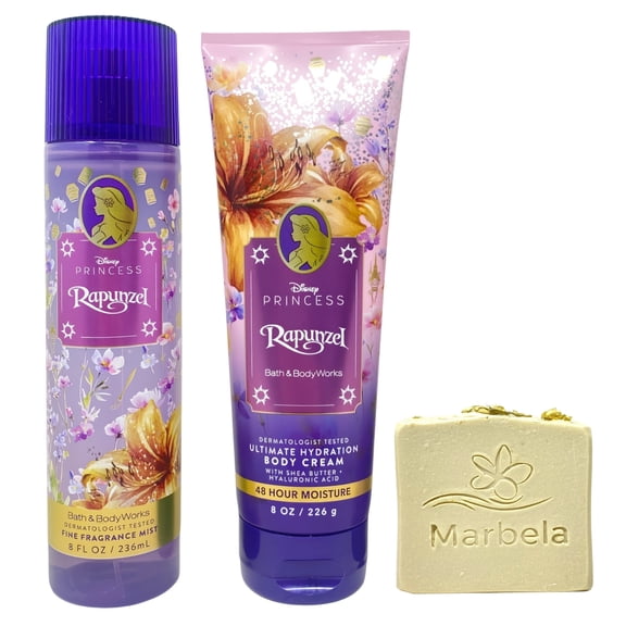 Bath & Body Works Limited Edition Princess Collection Rapunzel Fine Fragrance Mist and Ultimate Hydration Body Cream with a Wild Jasmine Bar Soap