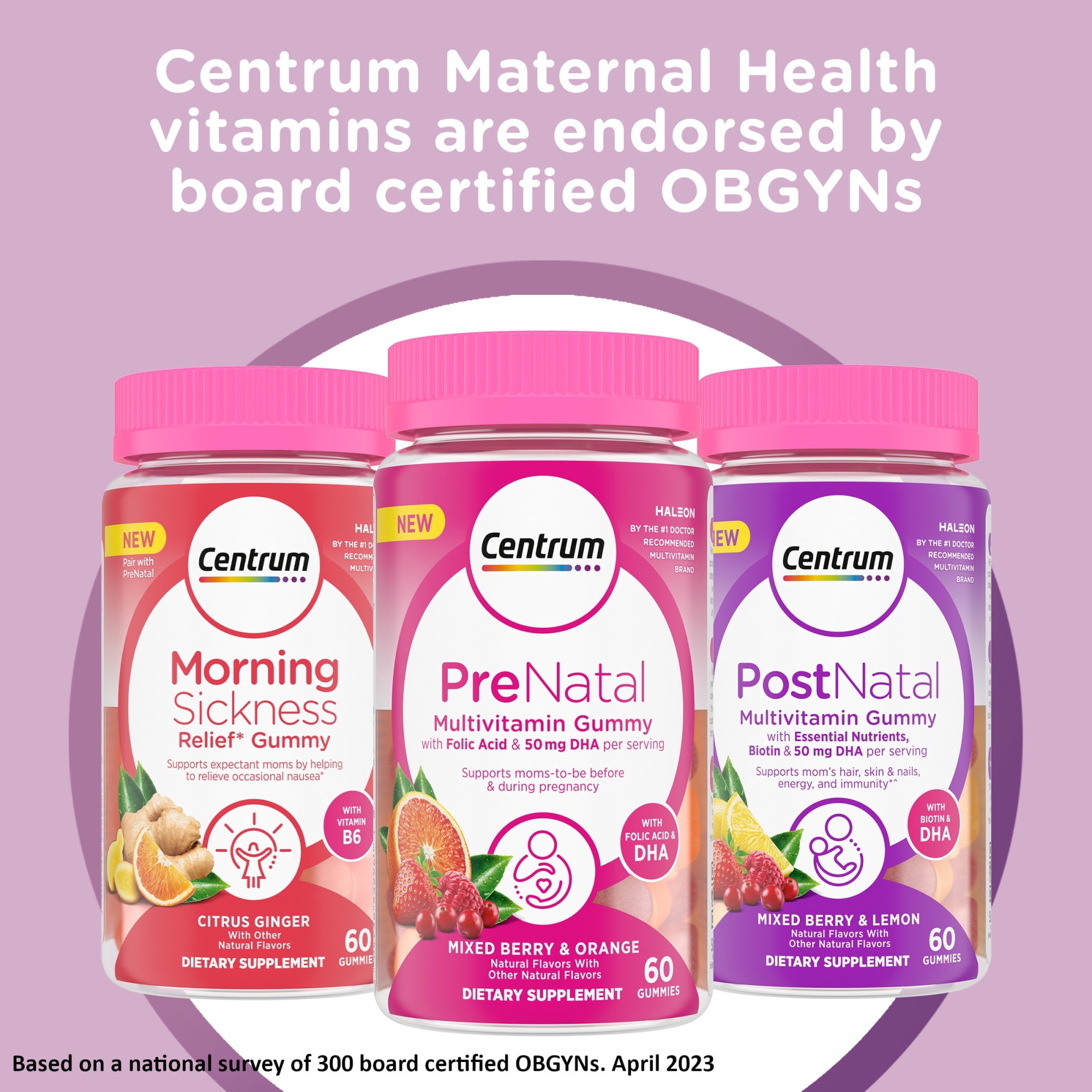 Centrum Prenatal Vitamin Gummies for Morning Sickness Relief, Citrus Ginger Flavor, 60 Count (2 PACK)