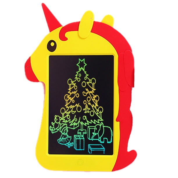 Tablero de escritura de unicornio rojo y amarillo, tablero de escritura LCD para niños, tablero de dibujo borrable con bolígrafo, pantalla LCD, juguetes educativos para niños y niñas