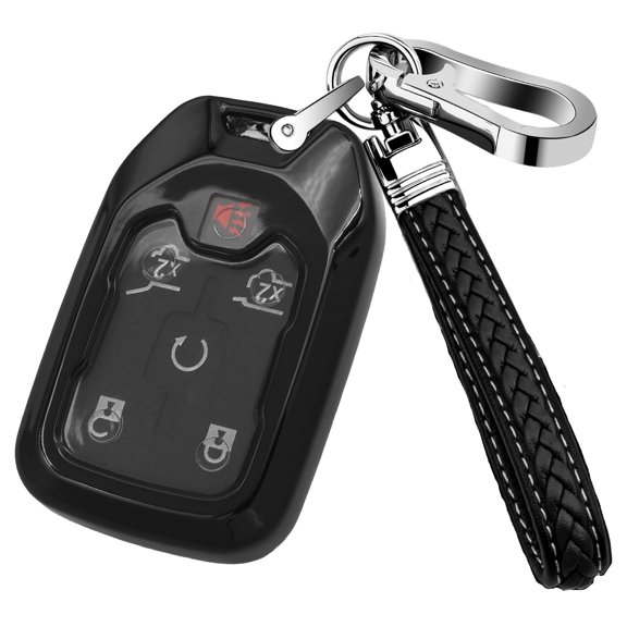 Key Fob Cover Compatible with Fit for GMC Chevy Suburban Tahoe Sierra Terrain Acadia Yukon Soft TPU Leather Keychain Case Holder Protector