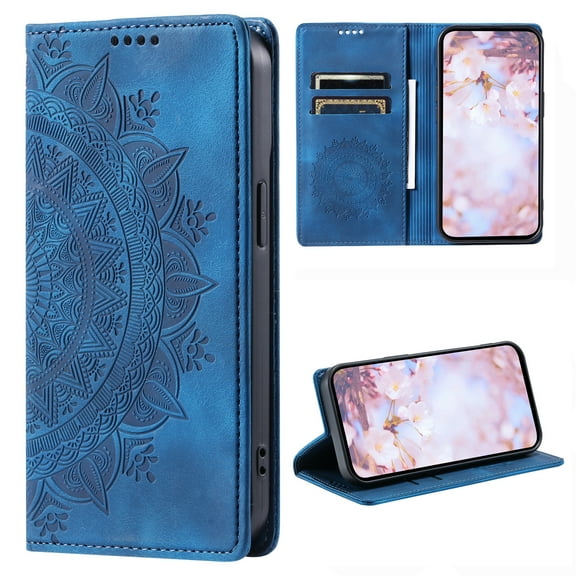 Case for Samsung Galaxy A26 5G Wallet Case for Women Girls with Card Holder, Embossed Flower Pattern Magnetic Flip PU Leather Purse Protective Phone Cover for Samsung Galaxy A26 5G, Blue