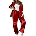 thumbnail image 3 of Feancey Blazer Suits for Women Business Casual 2 Piece Outfits Ribbed Cuff Suit Jackets and Straight Leg Pant Sets Fashion Fashion Outfits Red L, 3 of 9