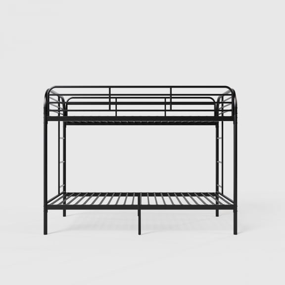 FENGFAN Twin Over Twin Metal Bunk Bed Full Length Guardrail Ladder Under Bed Storage Noise Free Iron Frame Single Pack Black