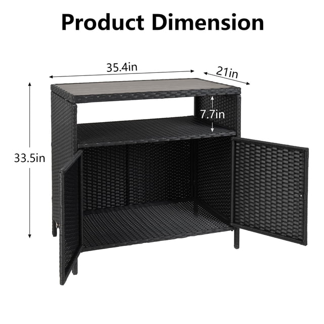 Kojooin Rattan Outdoor Storage Cabinet, Waterproof Patio Sideboard with Open Compartment and 2 Doors for Garden or Poolside