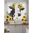thumbnail image 4 of Cow Sunflower Sheer Curtains 63 inches Long, Plant Farm Flower Gray Plaid Light Filtering Sheer Window Curtains Rod Pocket Voile Drapes for Bedroom Living Room, 52"W x 63"L 2 Panels, 4 of 7