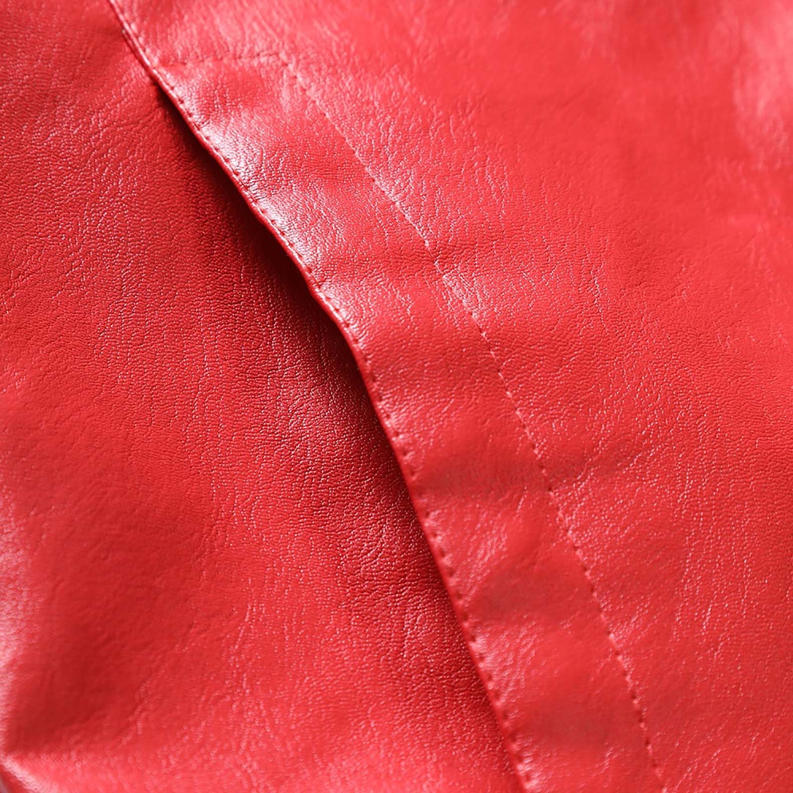 USNSM Men's PU Leather Jacket Trendy Casual Plus Size Motorcycle Biker Coat Lapel Zipper Cardigan Long Sleeve Outerwear with Pockets Red L