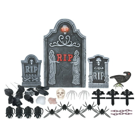 Way To Celebrate Halloween Lighted Tombstone Set, 24 Pieces