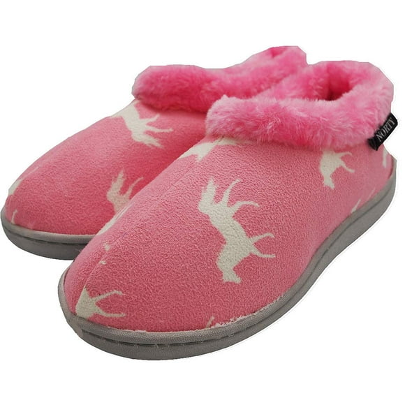 NORTY Size 11 Fleece Slippers for Kids - Slip-On Toddler House Shoes for Boys and Girls - Memory Foam Footbed - Runs One Size Small - Pink Horses