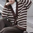 thumbnail image 3 of Womens Striped Cardigan with Buttons Vneck Long Sleeve Open Front Sweater Lightweight Casual Loose Knitted Coat (Coffee Free Size), 3 of 3