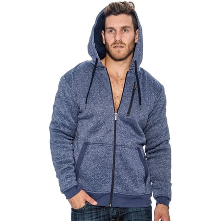 9 Crowns Essentials Men's Sherpa-Lined Hoodie Jacket - Windbreaker Lined Sleeves With Front Pockets