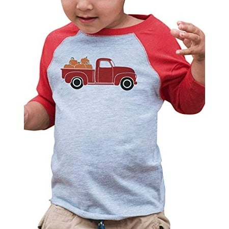 

7 ate 9 Apparel Kids Pumpkin Truck Raglan Red