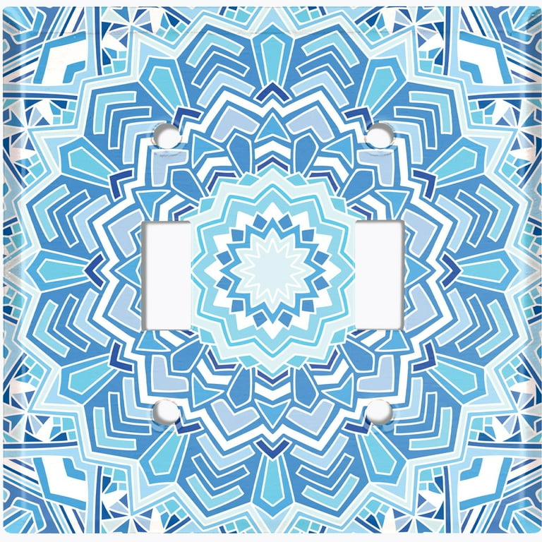 Metal Light Switch Plate Cover Blue White Mandala Icy Flower Tile