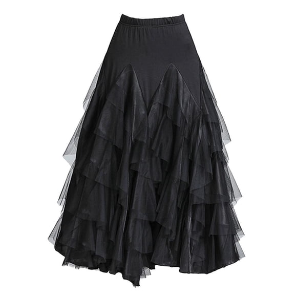 Yinanstore Long Skirt Square Fe Fashion Flamenco Tango Latin Chiffon Dress for Christmas , Black, as described E Black