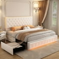 thumbnail image 2 of SIBEDS King Upholstered LED Bed Frame with 2 Storage Drawers, PU Leather White Diamond Tufted Headboard, RGB Lights, Noise Free, No Box Spring Needed, 2 of 9